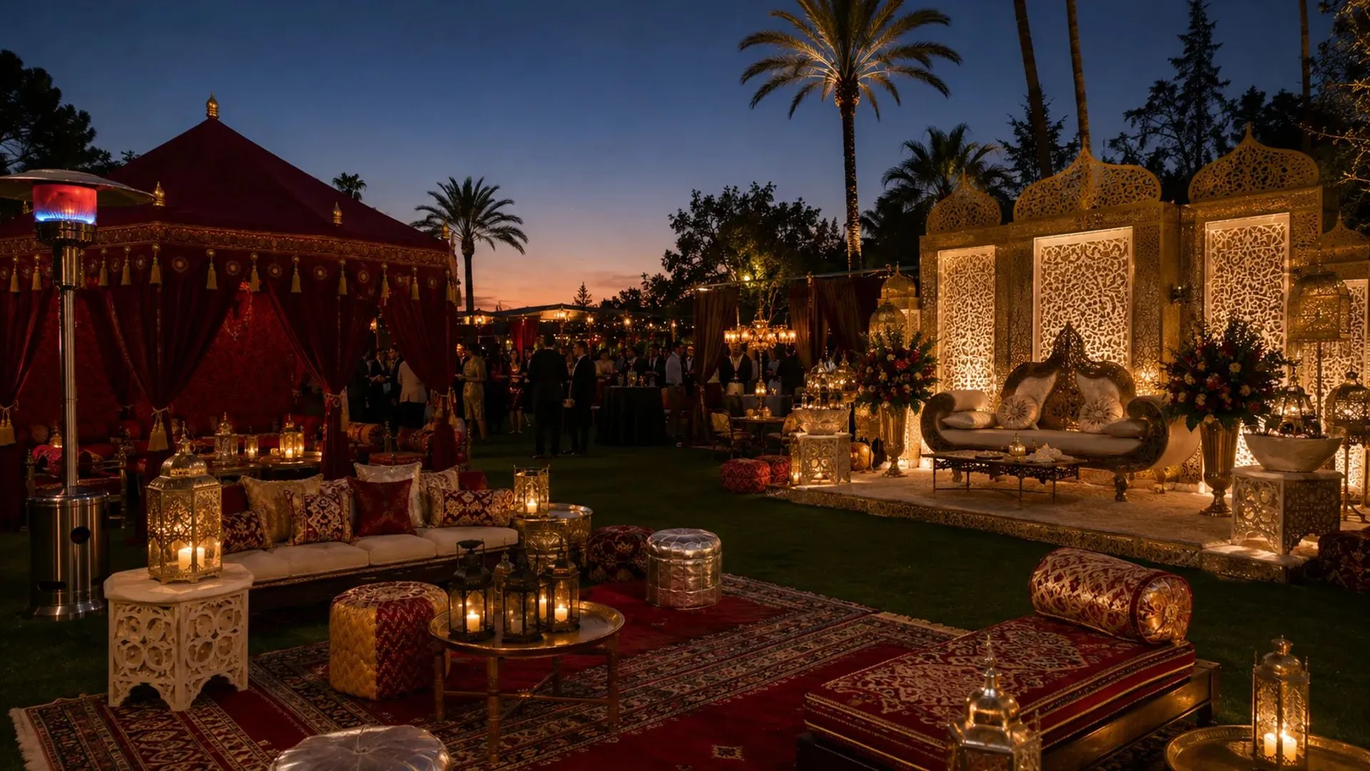 Atmospheric Moroccan theme party setup